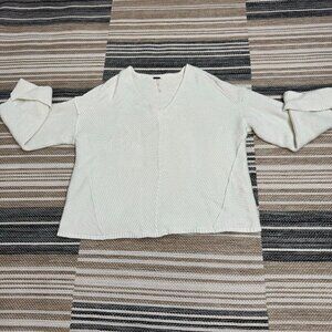 Free People Womens La Brea V Neck Sweater Knit Relaxed Fit Pullover Cream Medium